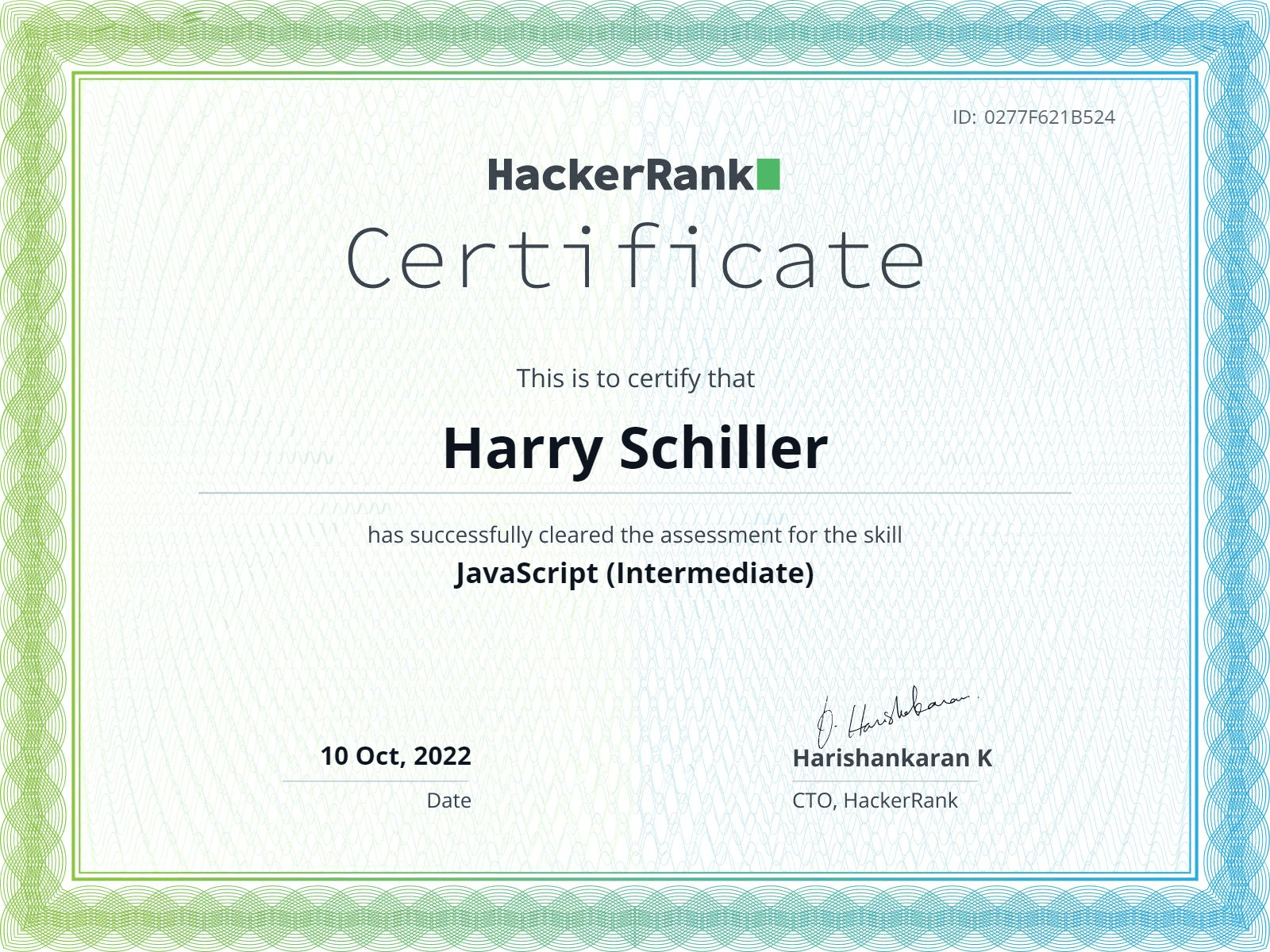 HackerRank JavaScript (Intermediate) Certificate