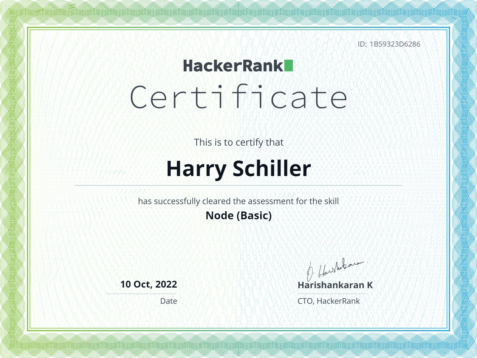 HackerRank Node (Basic) Certificate