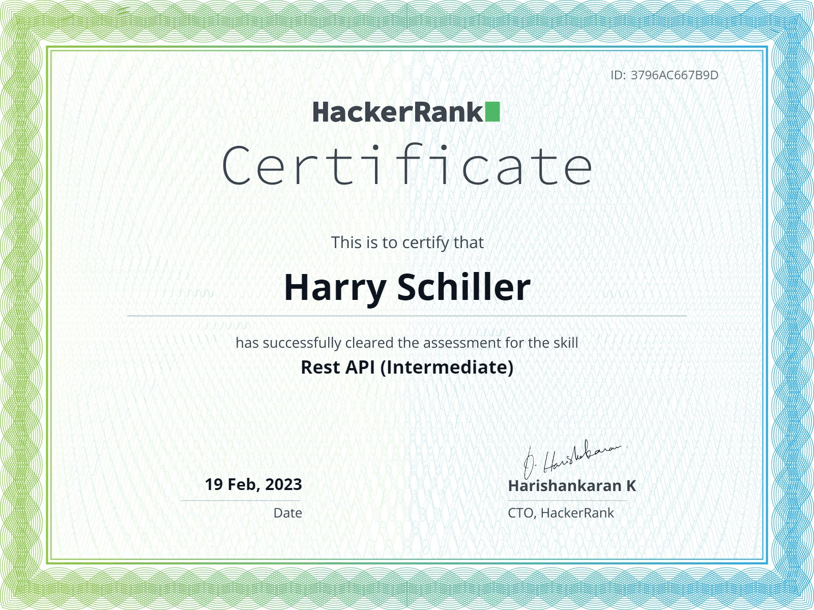 HackerRank Rest API (Intermediate) Certificate