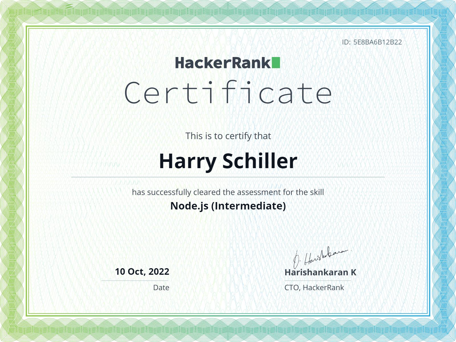 HackerRank Node.js (Intermediate) Certificate
